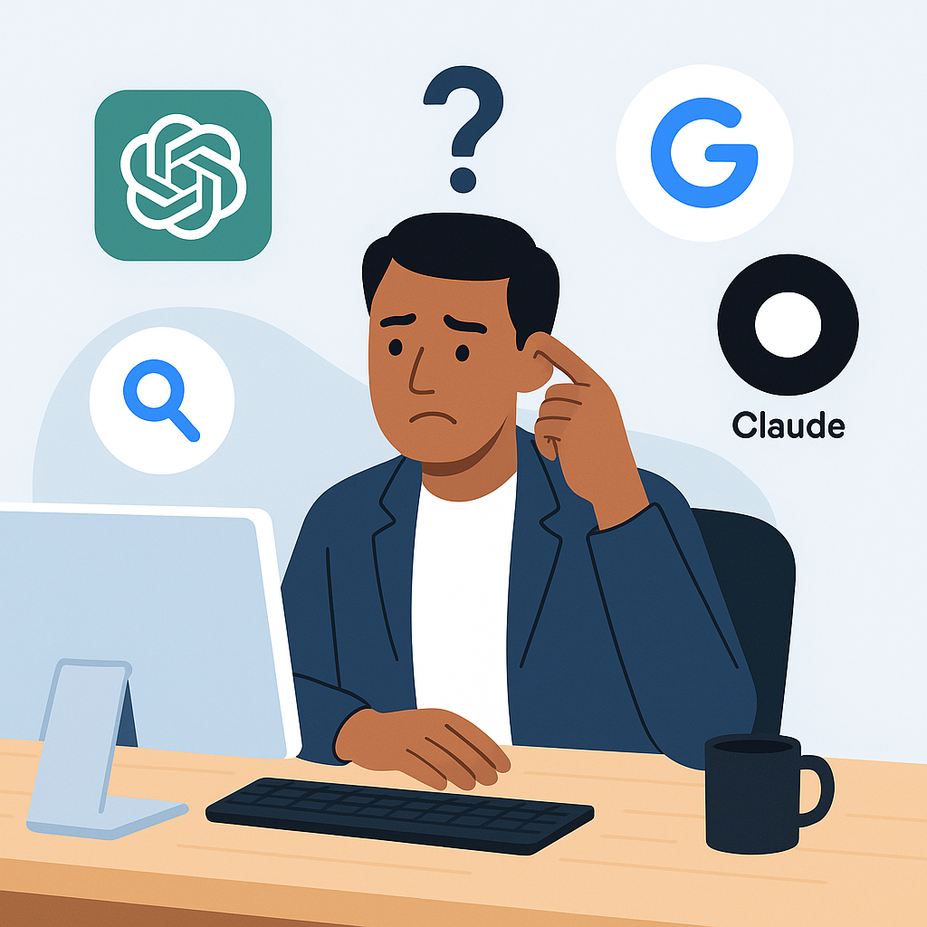 Modern business owner confused about AI search engines