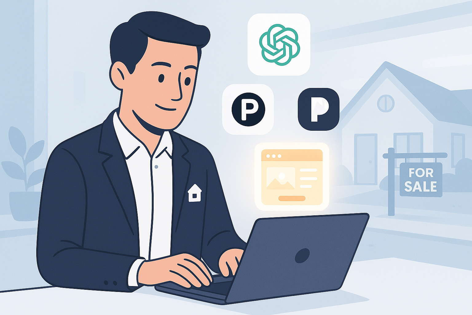 Illustration of a real estate agent using AI tools